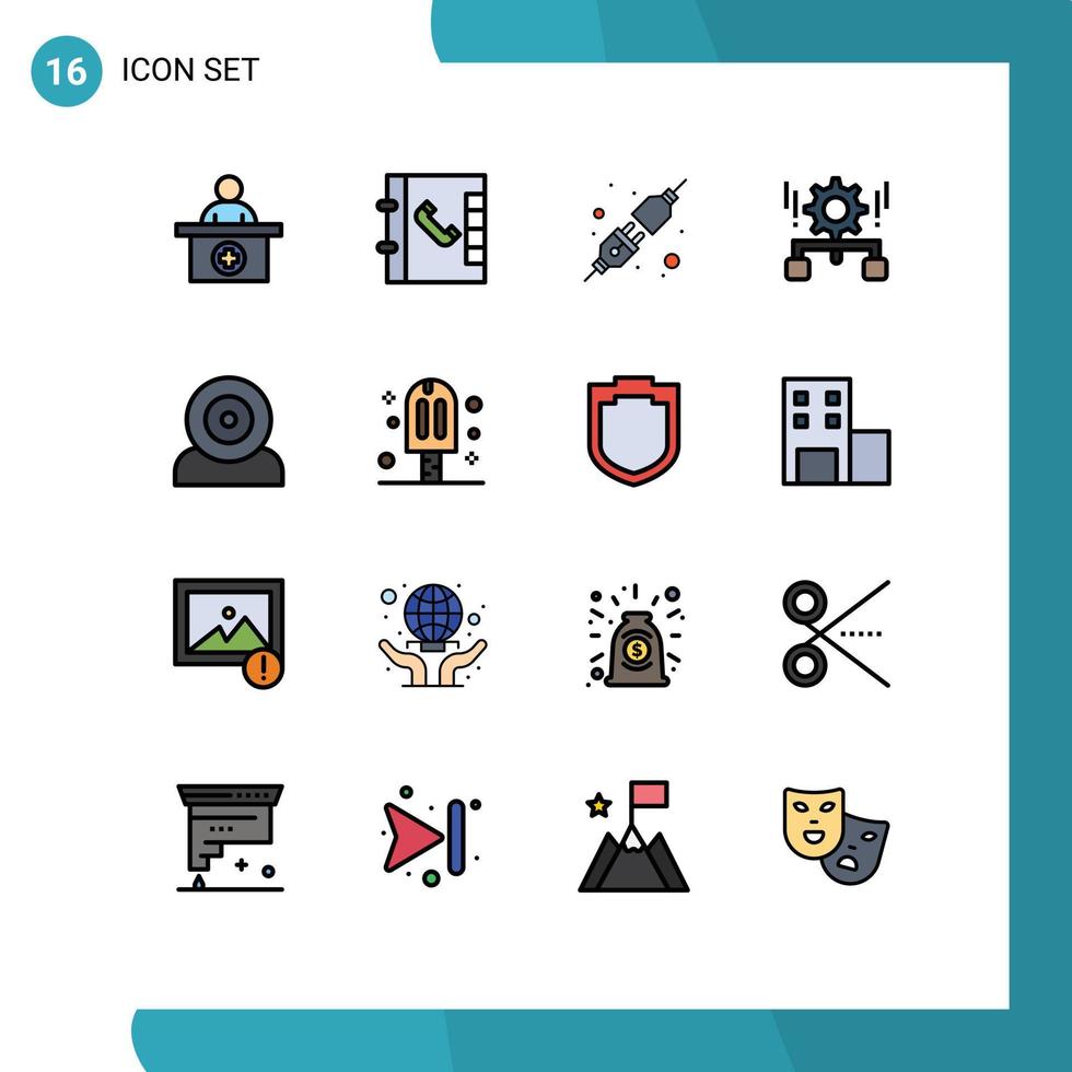 Modern Set of 16 Flat Color Filled Lines and symbols such as hardware devices socket computers setting Editable Creative Vector Design Elements