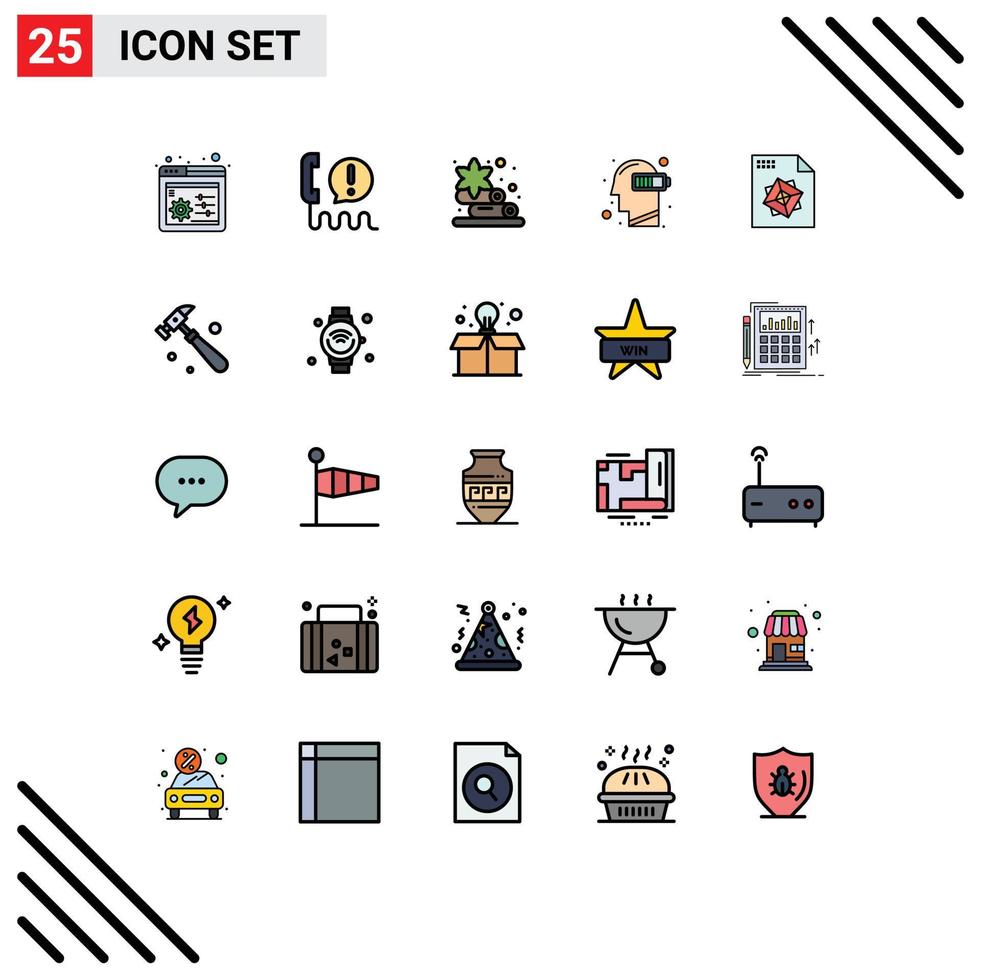 Stock Vector Icon Pack of 25 Line Signs and Symbols for processing mind towel mental exhaustion Editable Vector Design Elements