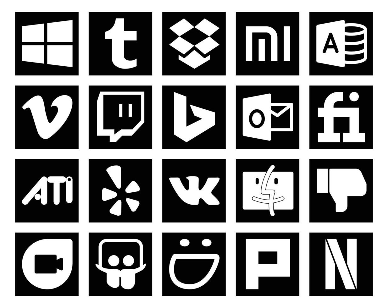 20 social medios de comunicación icono paquete incluso compartir diapositivas disgusto bing descubridor gañido vector