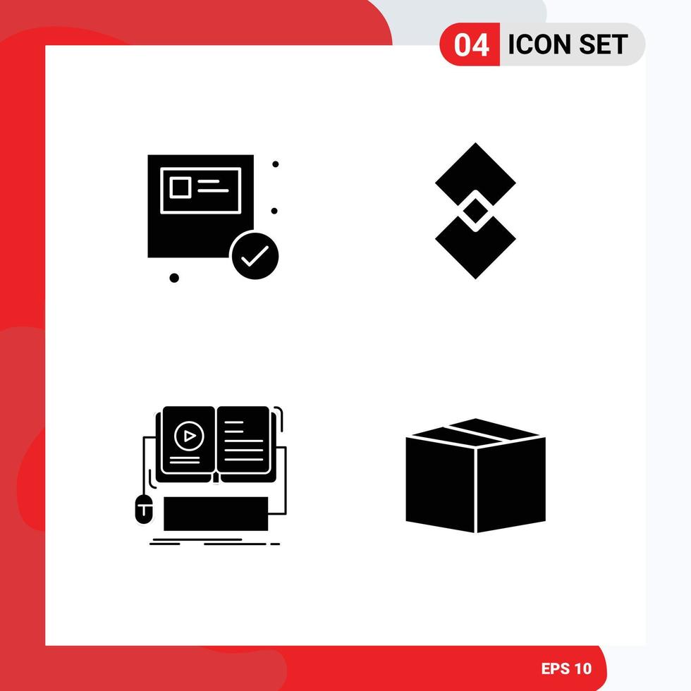 Editable Vector Line Pack of 4 Simple Solid Glyphs of box ebook shopping crypto mobile Editable Vector Design Elements