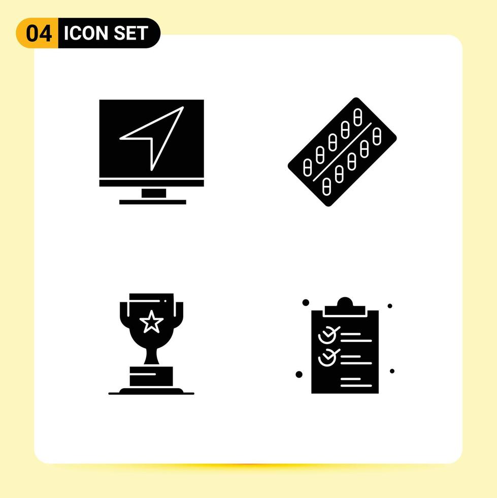 4 Thematic Vector Solid Glyphs and Editable Symbols of communication packet message pill cup Editable Vector Design Elements