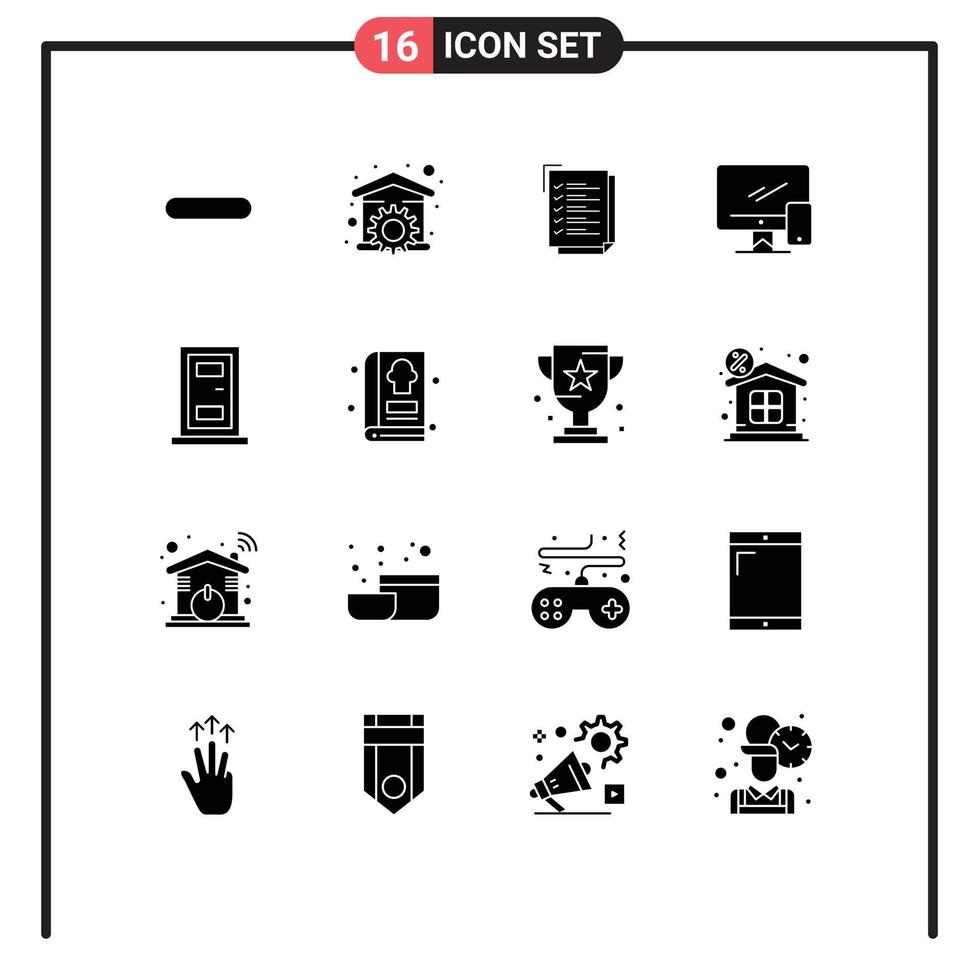 User Interface Pack of 16 Basic Solid Glyphs of mobile device wrench monitor notepad Editable Vector Design Elements