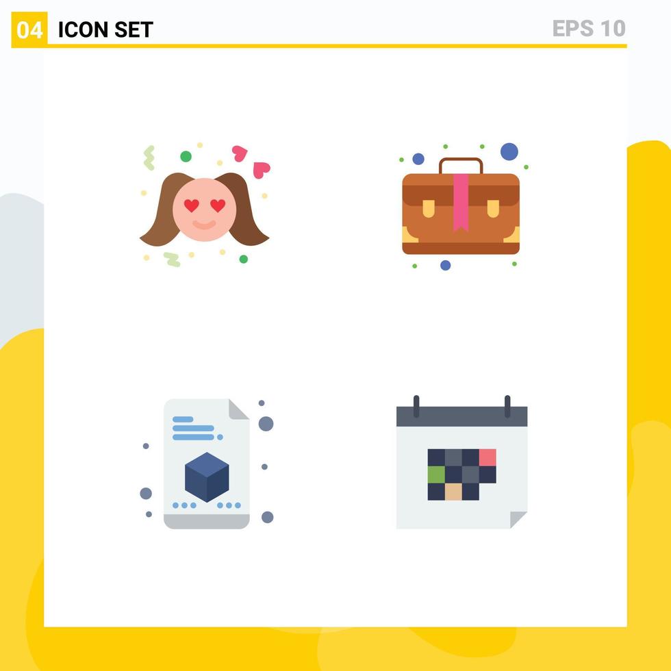 Pack of 4 creative Flat Icons of love printing woman business appointment Editable Vector Design Elements