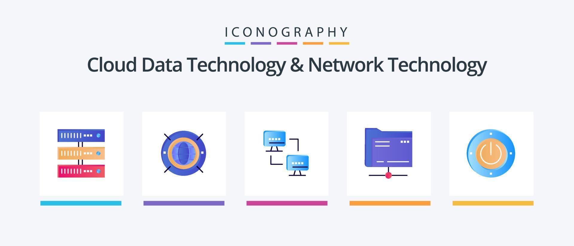Cloud Data Technology And Network Technology Flat 5 Icon Pack Including energy. storage. computer. server. folder. Creative Icons Design vector