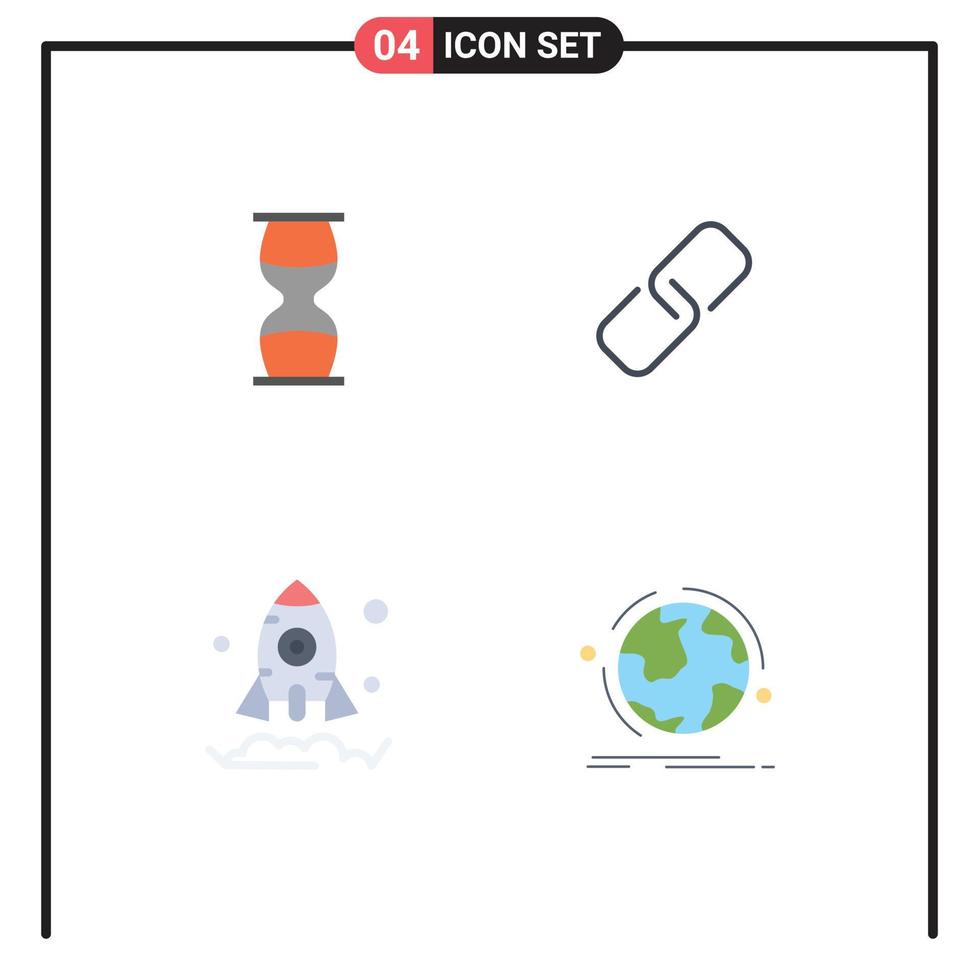 Universal Icon Symbols Group of 4 Modern Flat Icons of hourglass metal sandclock clip launch Editable Vector Design Elements