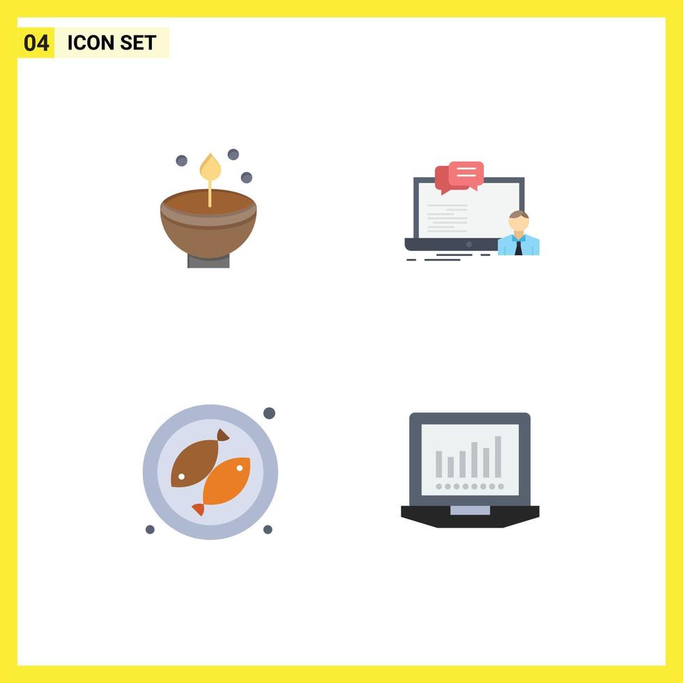 Set of 4 Commercial Flat Icons pack for celebrate online diwali light chat Editable Vector Design Elements