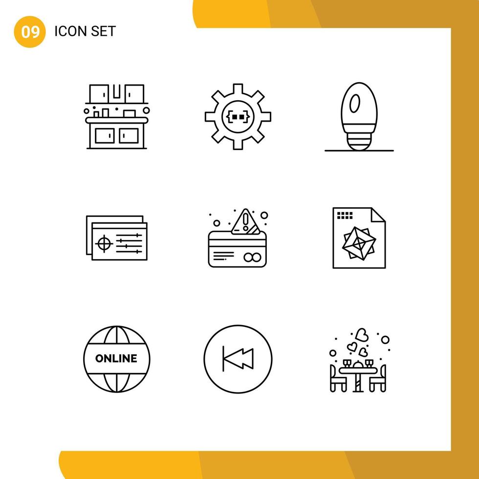 9 Thematic Vector Outlines and Editable Symbols of card object process target setting Editable Vector Design Elements