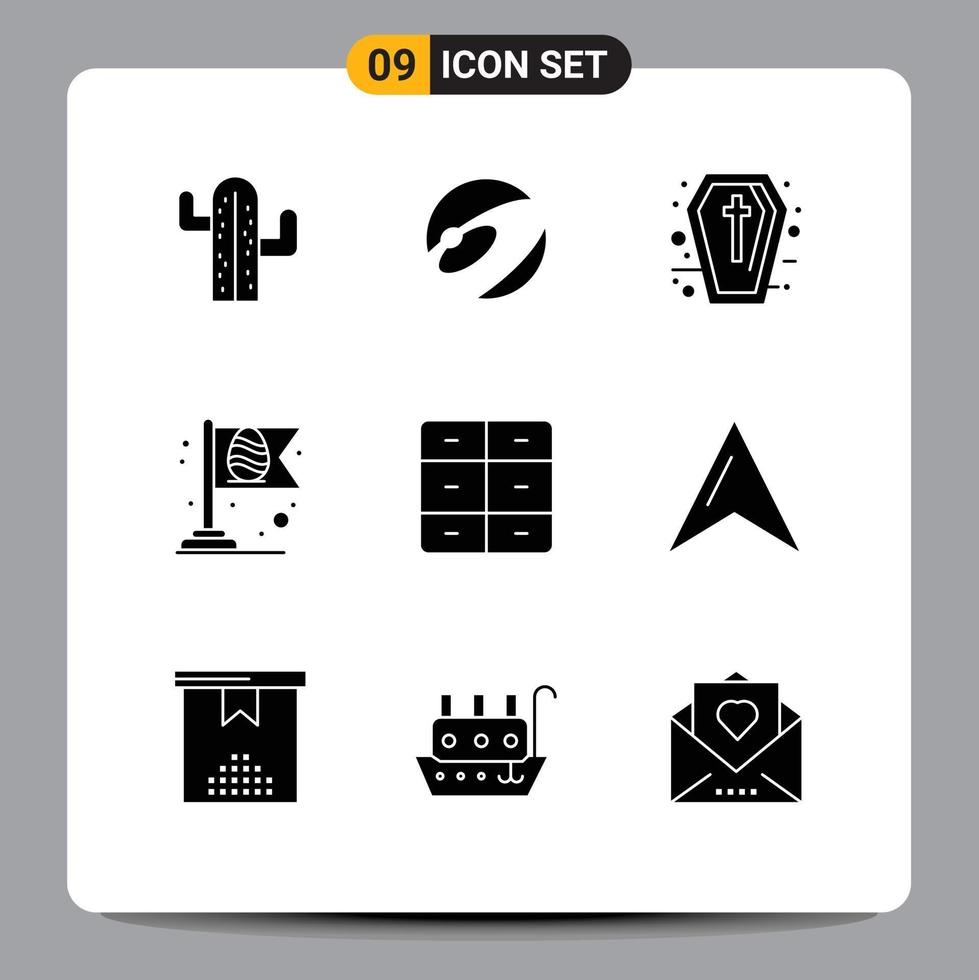 Modern Set of 9 Solid Glyphs Pictograph of decor flag sign egg flag Editable Vector Design Elements