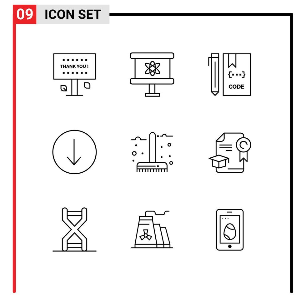 9 Universal Outlines Set for Web and Mobile Applications autumn symbol space arrow development Editable Vector Design Elements