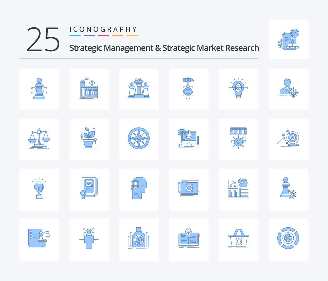 Strategic Management And Strategic Market Research 25 Blue Color icon pack including bulb. break. chess. crash. technology vector