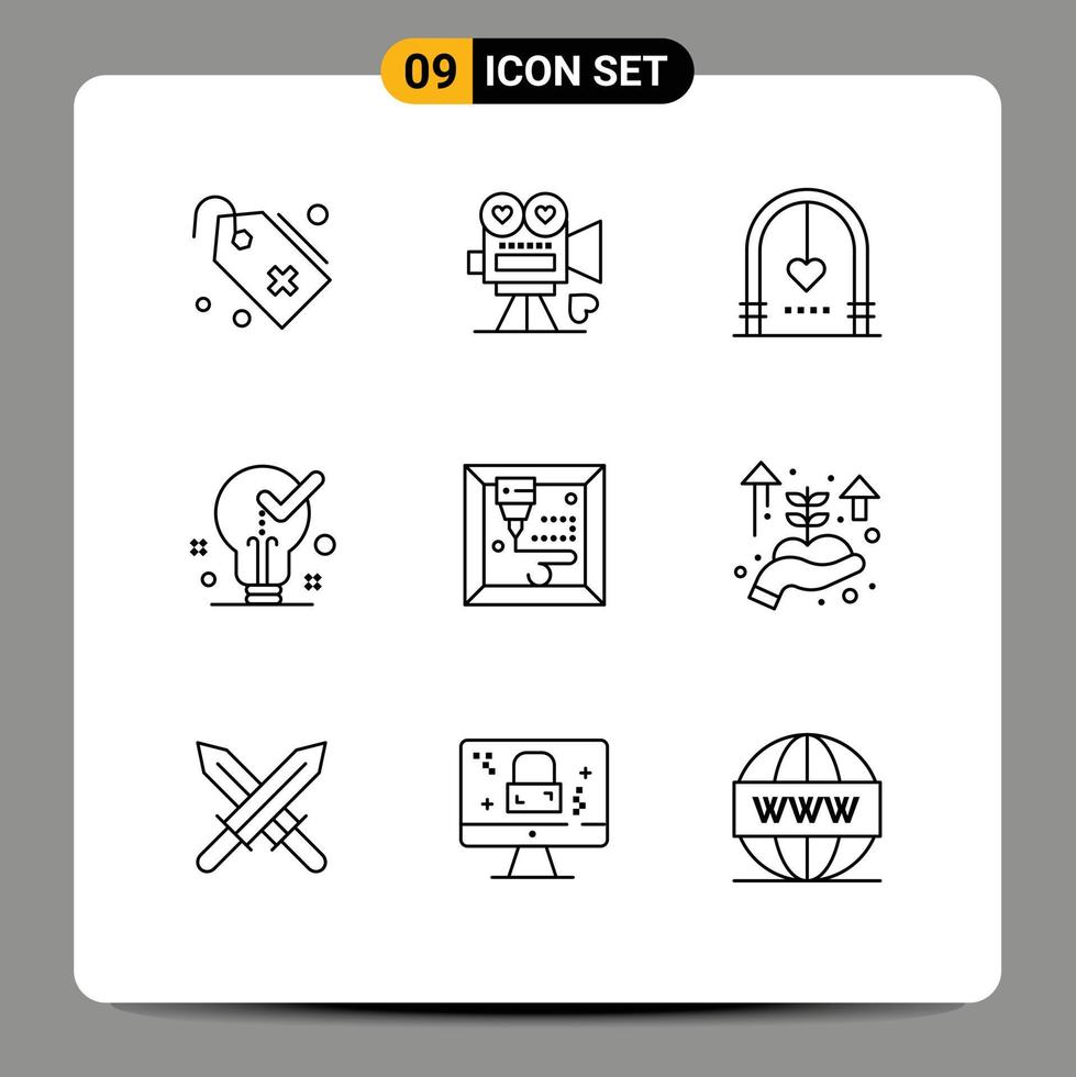 9 Creative Icons Modern Signs and Symbols of ok idea valentine bulb marriage Editable Vector Design Elements