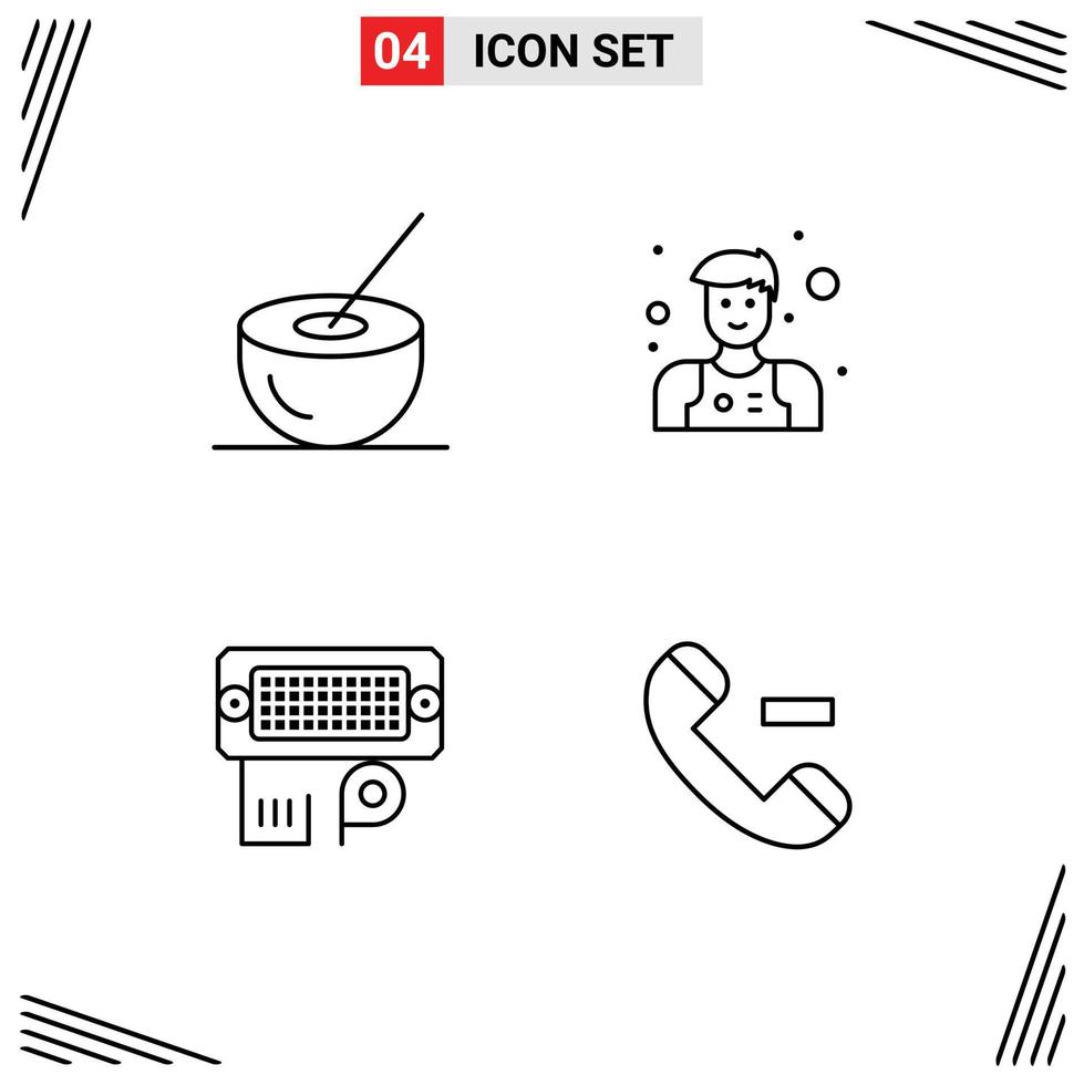 Group of 4 Modern Filledline Flat Colors Set for bowl connection drink man input Editable Vector Design Elements