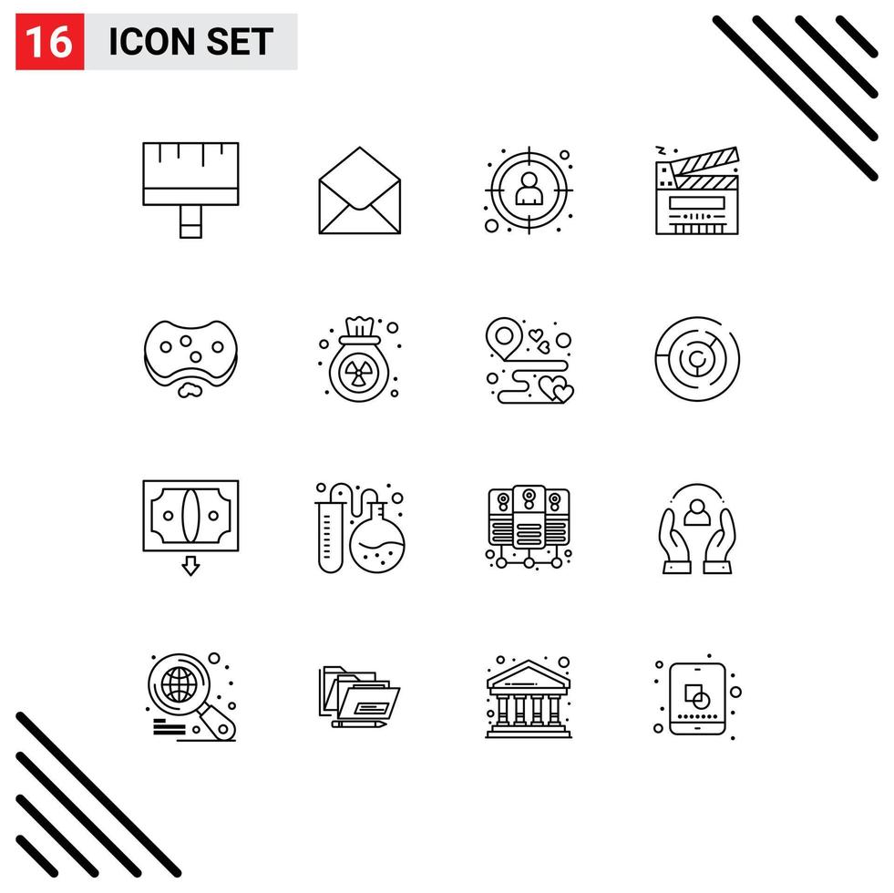 16 Thematic Vector Outlines and Editable Symbols of multimedia clip management cut goal Editable Vector Design Elements