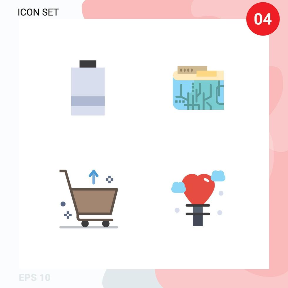 Modern Set of 4 Flat Icons and symbols such as battery commerce currency internet from Editable Vector Design Elements