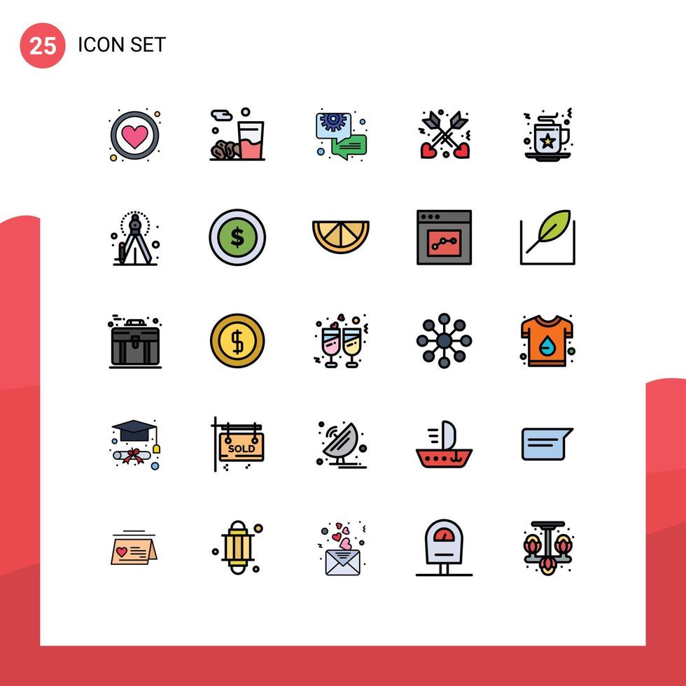 Universal Icon Symbols Group of 25 Modern Filled line Flat Colors of coffee celebration business love affection Editable Vector Design Elements