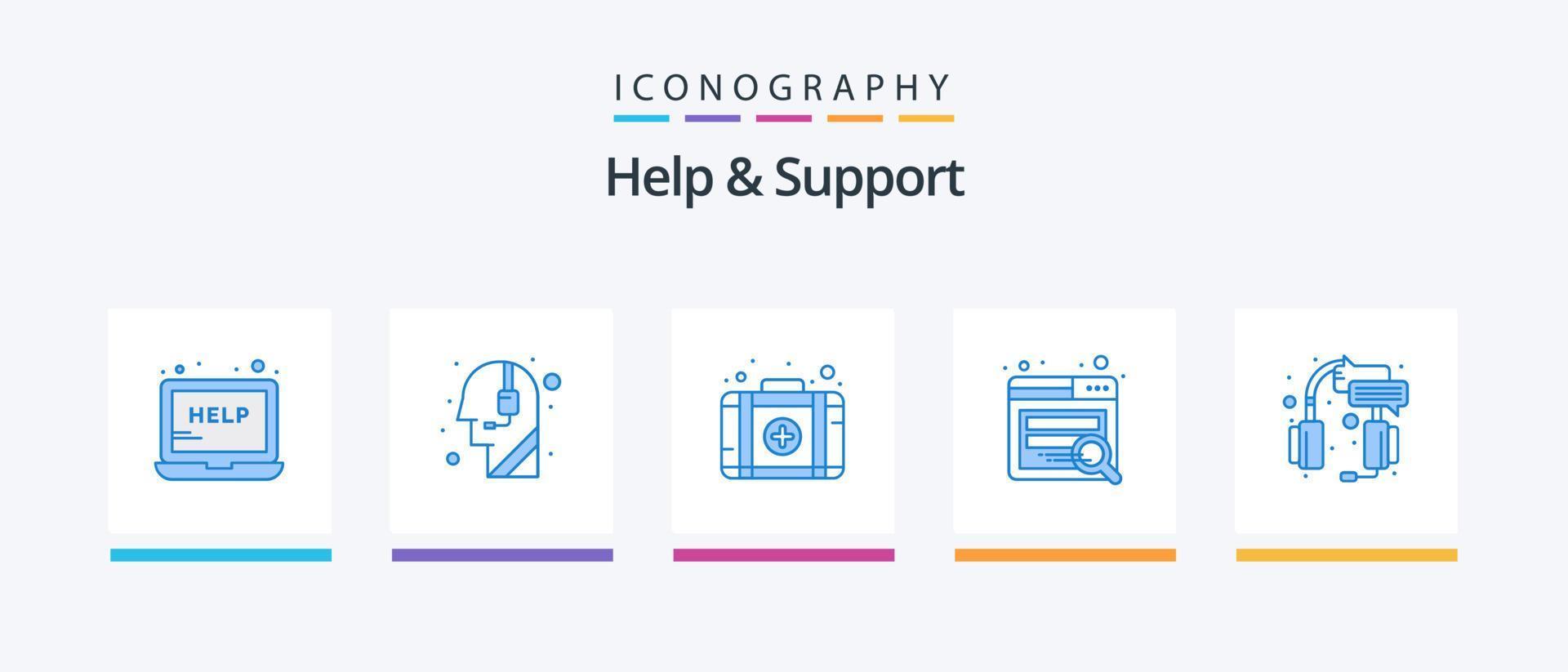 Help And Support Blue 5 Icon Pack Including service. help. aid. center. seo. Creative Icons Design vector