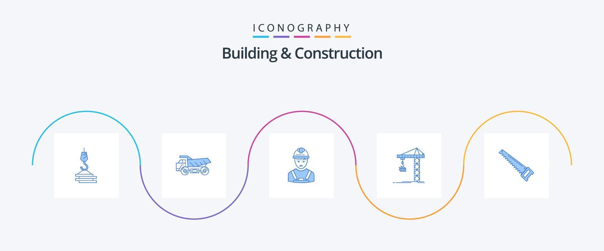 Building And Construction Blue 5 Icon Pack Including constructing. building. construction. crane. engineer vector