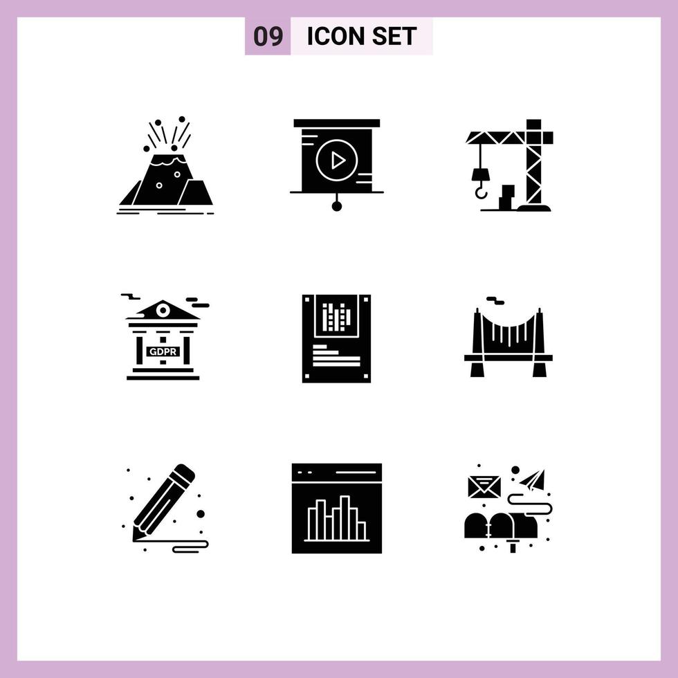 Stock Vector Icon Pack of 9 Line Signs and Symbols for data analysis architecture gdpr financial Editable Vector Design Elements