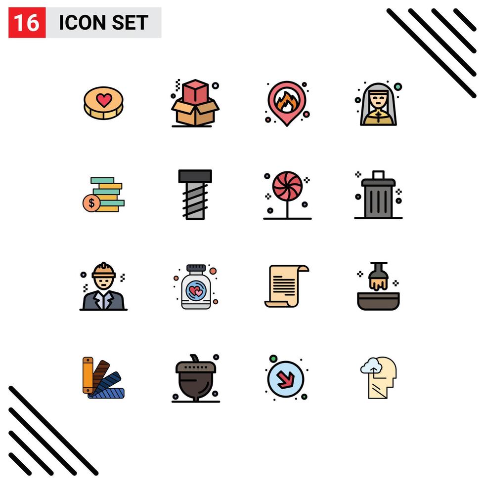 16 Flat Color Filled Line concept for Websites Mobile and Apps ghold coins money location profession mother superior Editable Creative Vector Design Elements