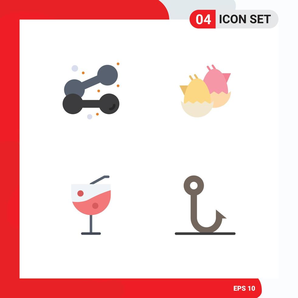 Flat Icon Pack of 4 Universal Symbols of dumbbell fruit juice glass weightlifting easter fish Editable Vector Design Elements