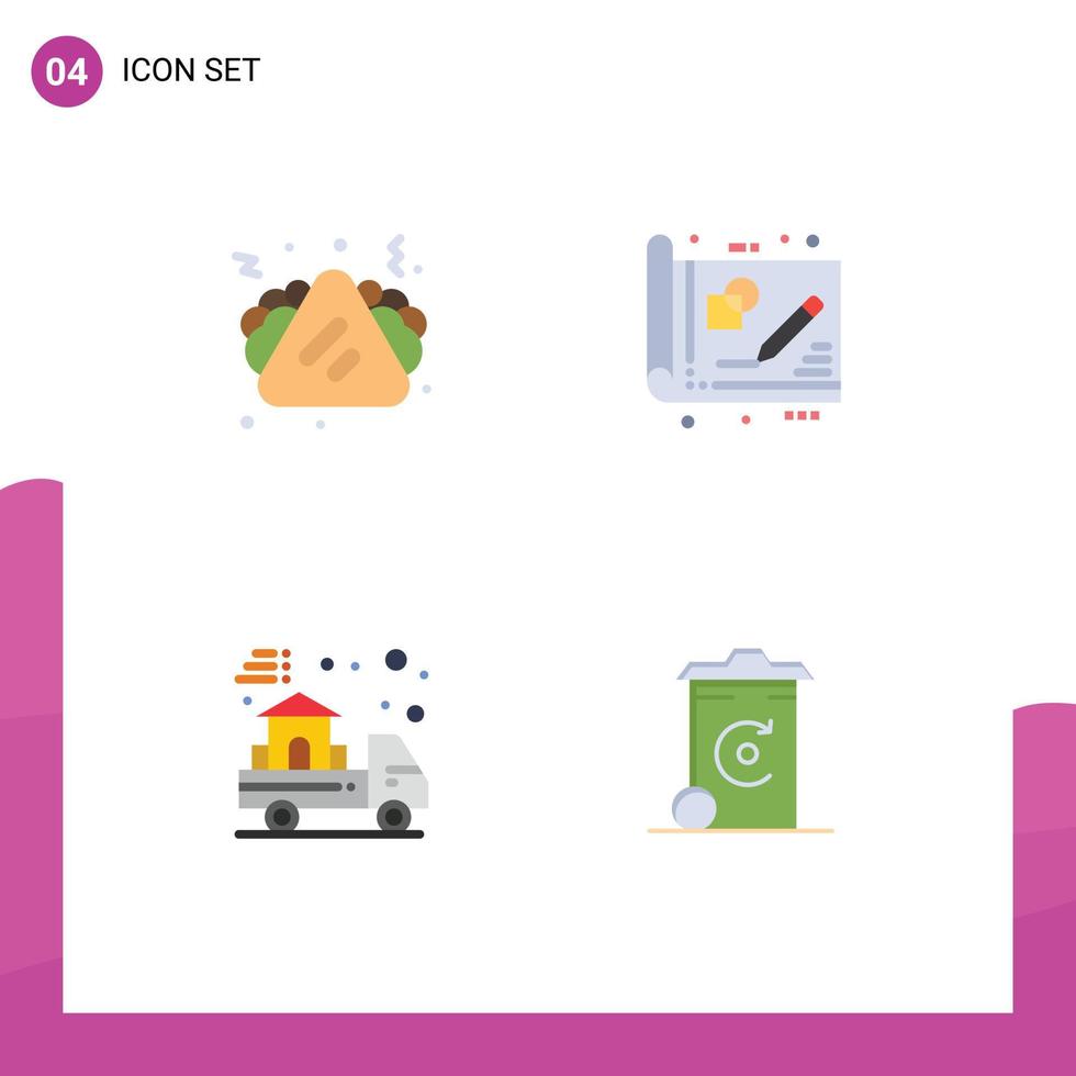 4 Universal Flat Icon Signs Symbols of fast food delivery sandwich draft home Editable Vector Design Elements