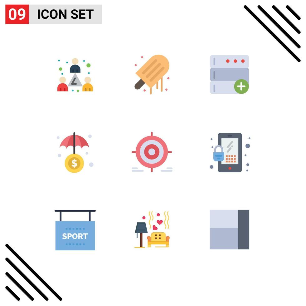 Universal Icon Symbols Group of 9 Modern Flat Colors of goal goal base target investment Editable Vector Design Elements