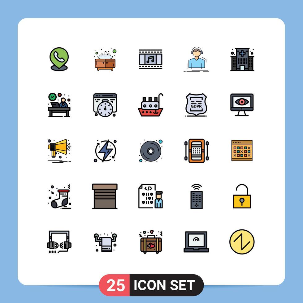 Universal Icon Symbols Group of 25 Modern Filled line Flat Colors of care music film meloman headphones Editable Vector Design Elements