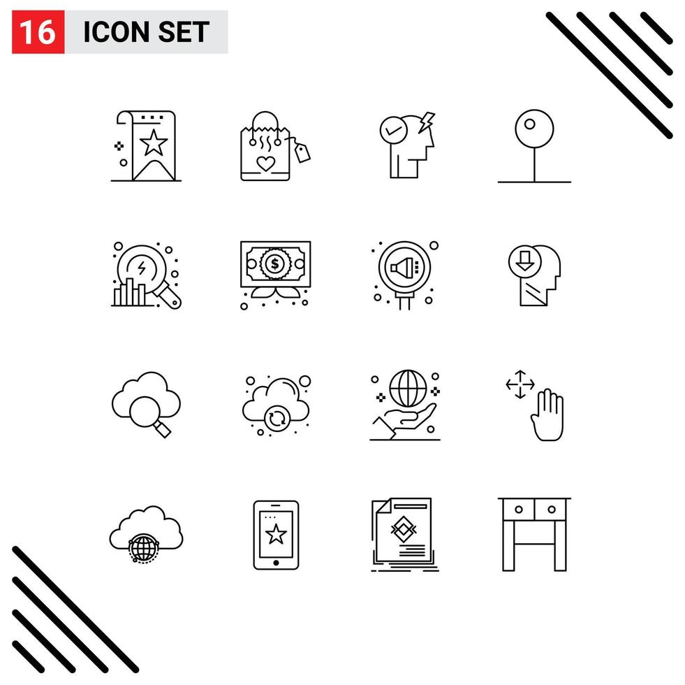 Modern Set of 16 Outlines and symbols such as analysis media player wedding media power mode activate Editable Vector Design Elements