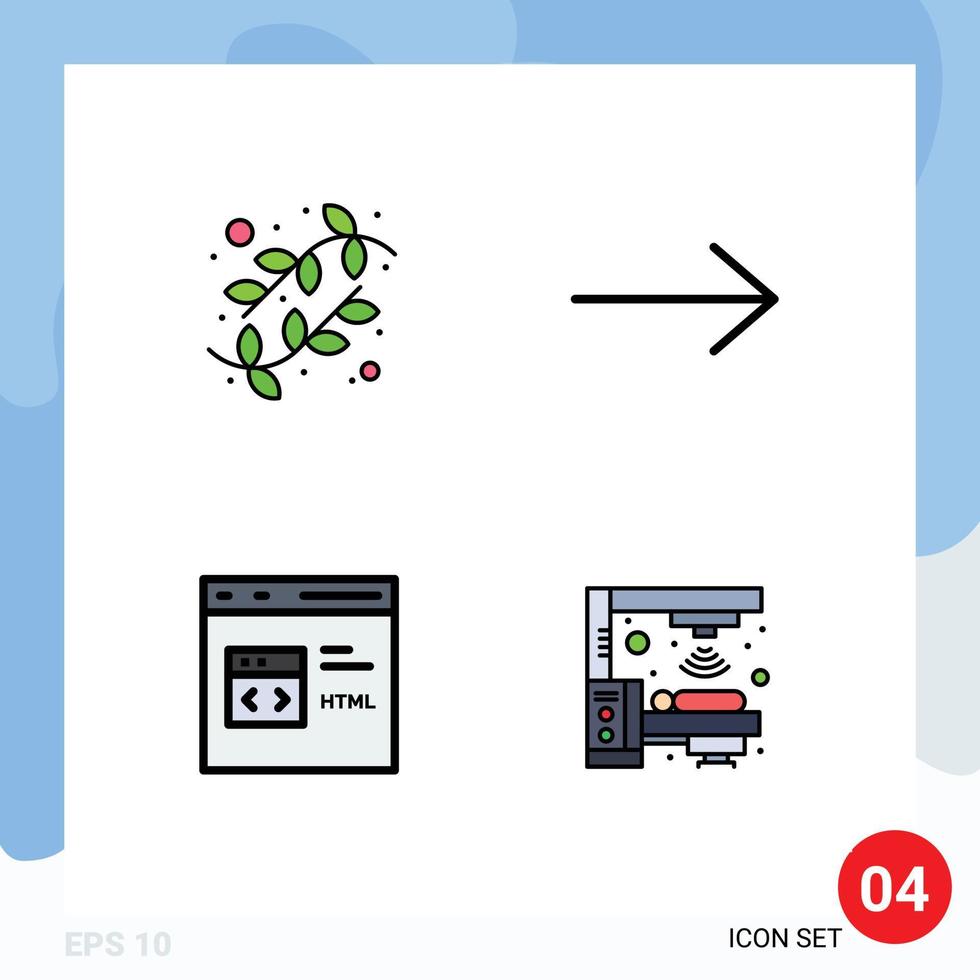 Group of 4 Filledline Flat Colors Signs and Symbols for buds development nature code machine Editable Vector Design Elements