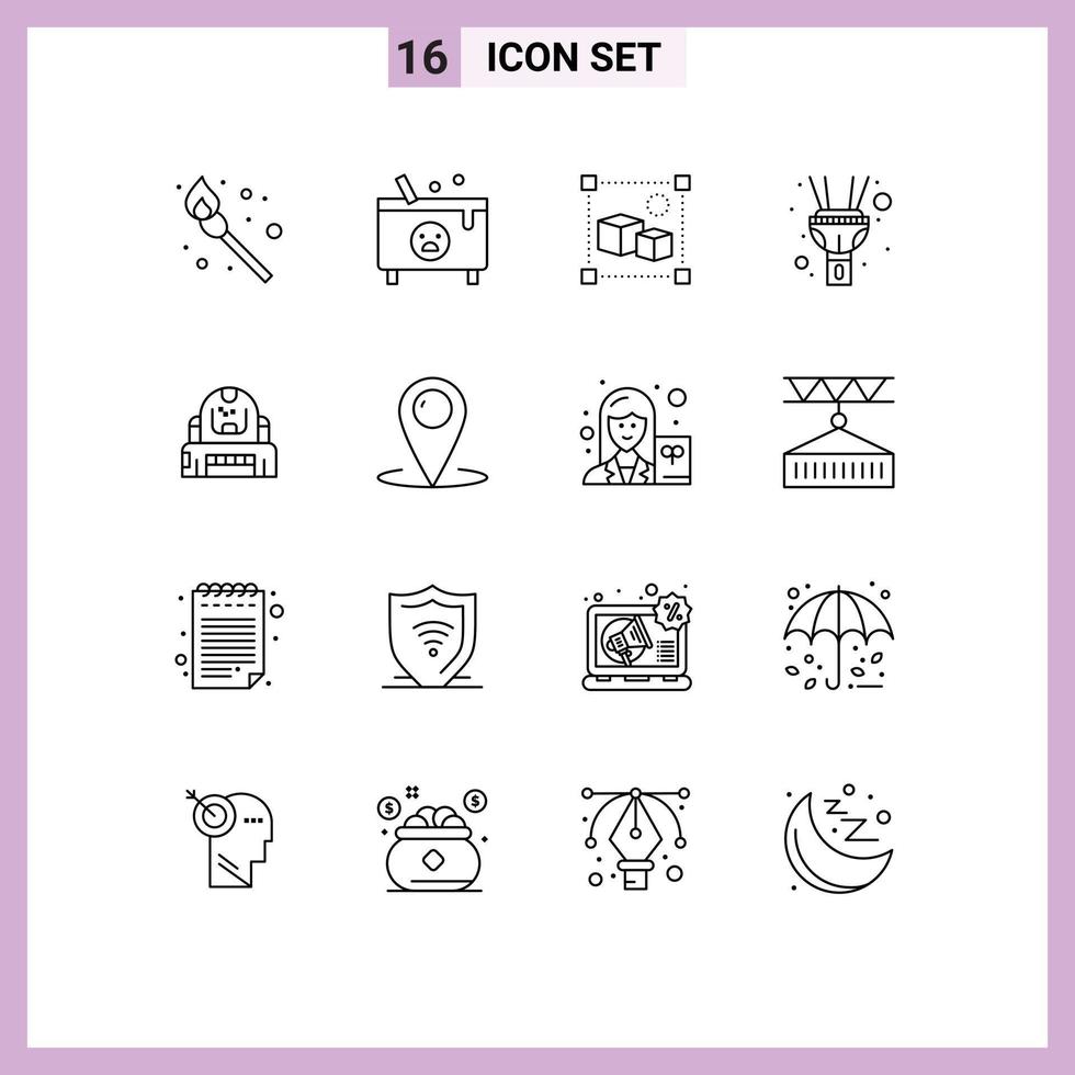 Pack of 16 Modern Outlines Signs and Symbols for Web Print Media such as explorer astronaut design torch flash Editable Vector Design Elements