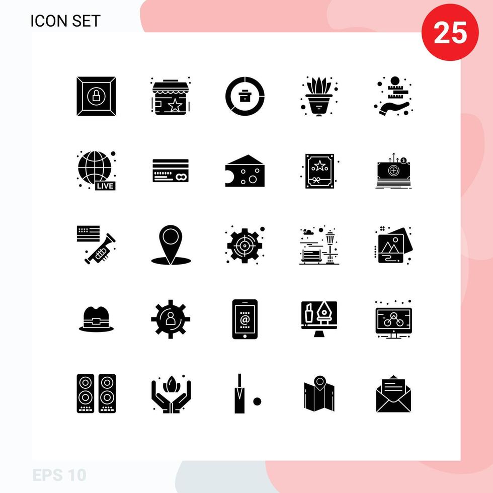 Pack of 25 creative Solid Glyphs of money decorate business pot flower Editable Vector Design Elements