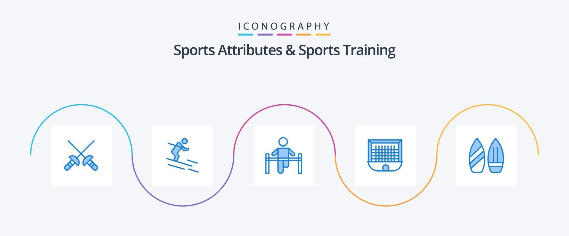 Sports Atributes And Sports Training Blue 5 Icon Pack Including skate. net. gym. goalpost. ball vector