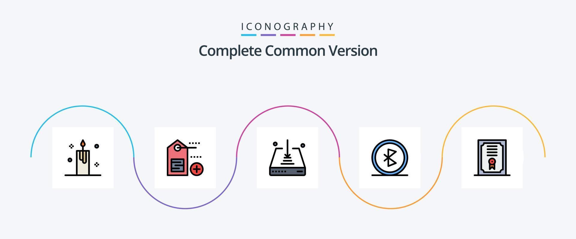 Complete Common Version Line Filled Flat 5 Icon Pack Including certificate. network. arrow. connection. bluetooth vector