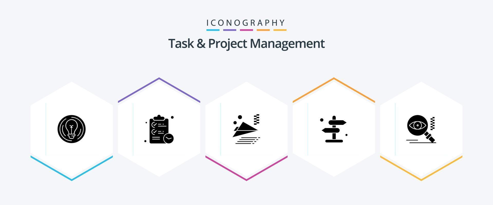 Task And Project Management 25 Glyph icon pack including direction . clipboard . plane. airplane vector
