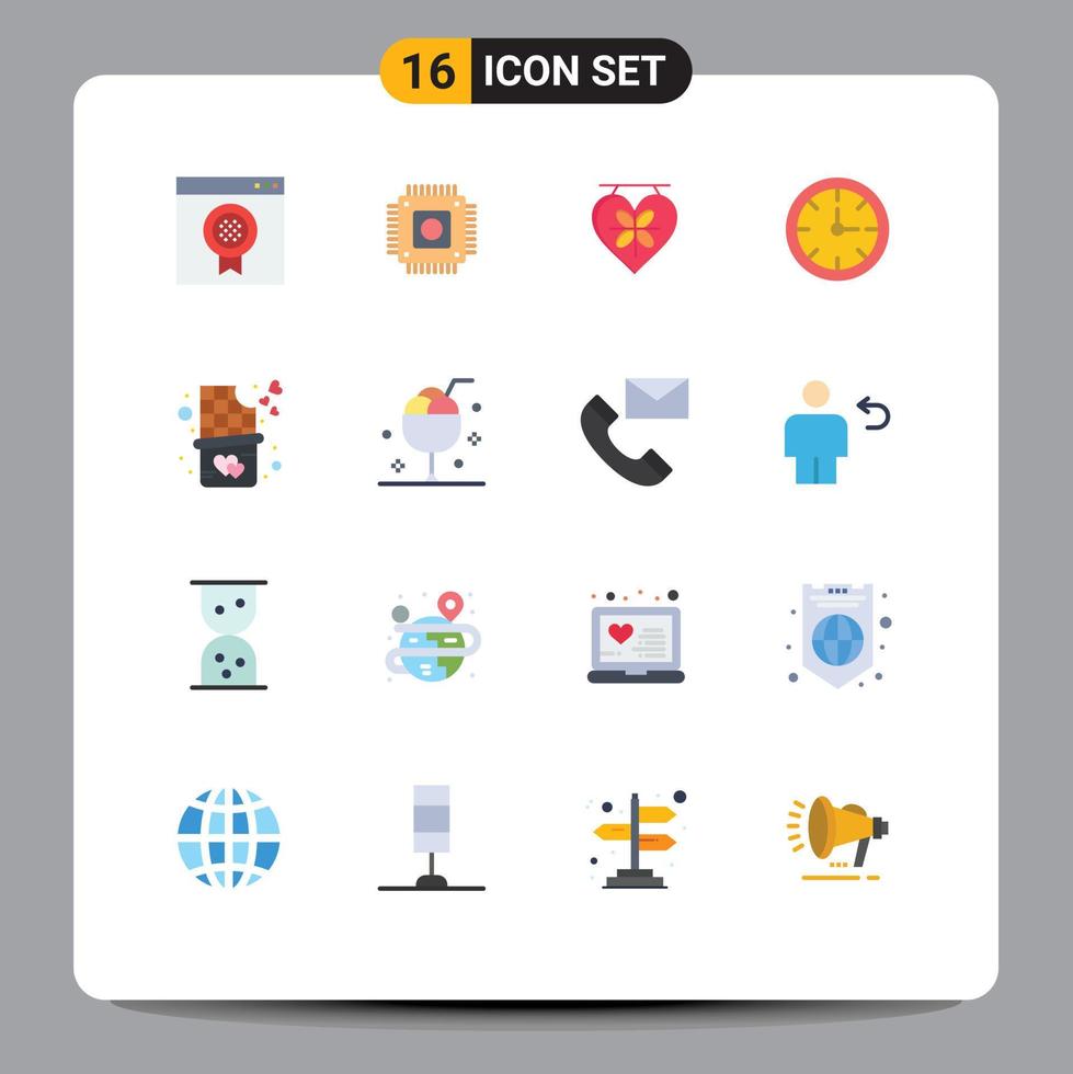Pictogram Set of 16 Simple Flat Colors of dessert time board stopwatch alarm Editable Pack of Creative Vector Design Elements