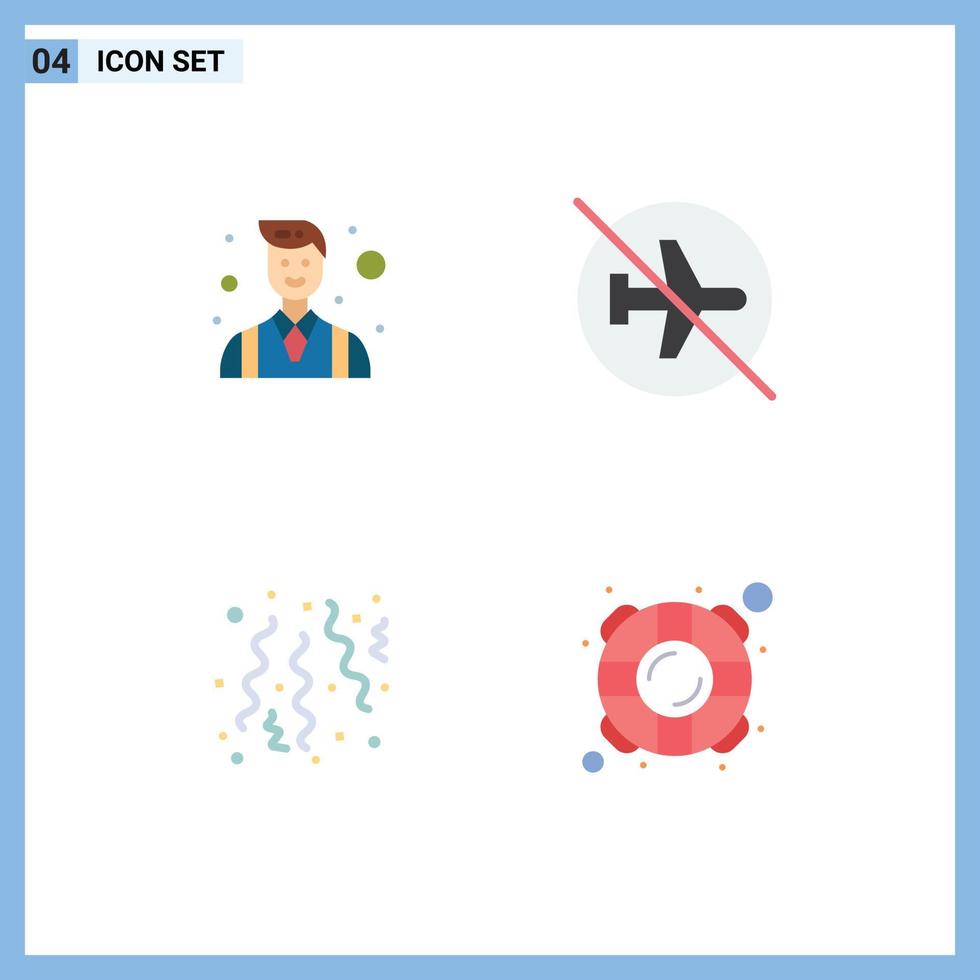 móvil interfaz plano icono conjunto de 4 4 pictogramas de jefe cumpleaños personas volador papel picado editable vector diseño elementos