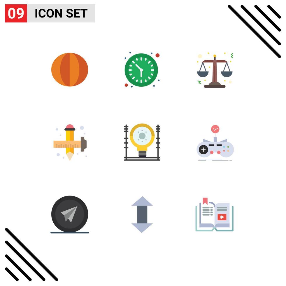 Pictogram Set of 9 Simple Flat Colors of define drawing wall watch draw art Editable Vector Design Elements