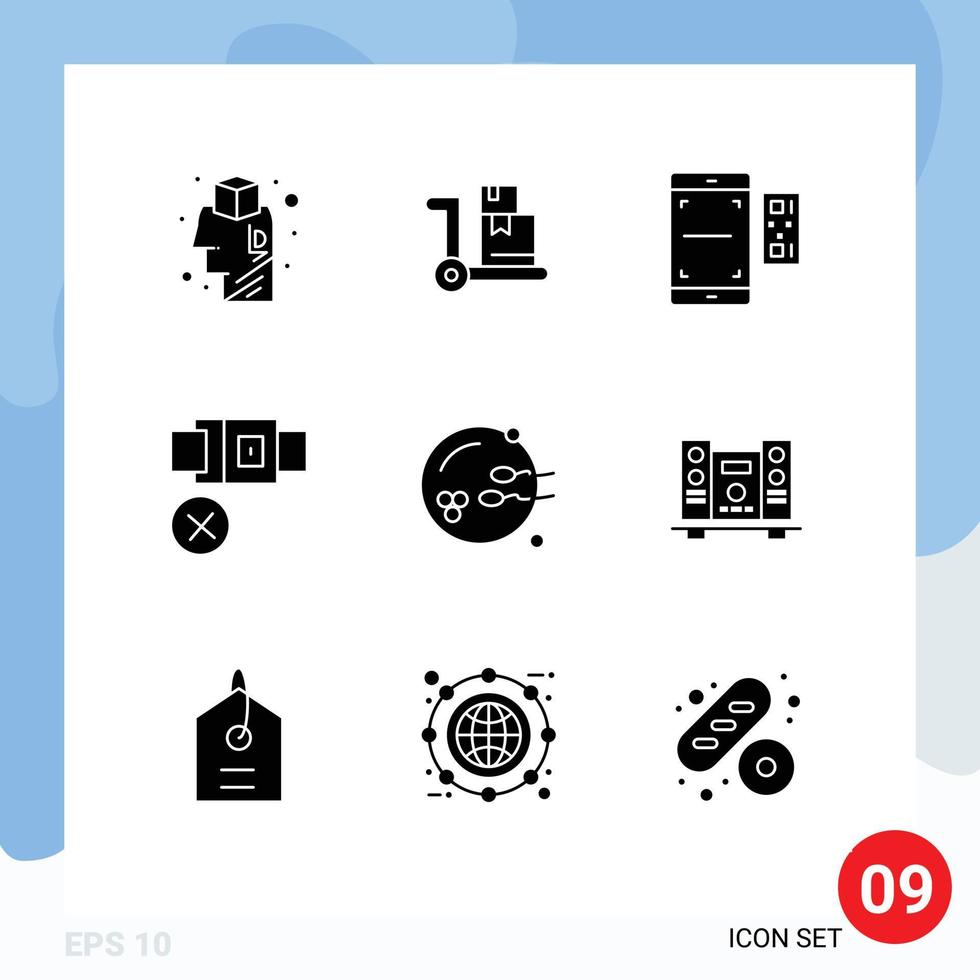 Group of 9 Solid Glyphs Signs and Symbols for procreation safety qr lock belt Editable Vector Design Elements