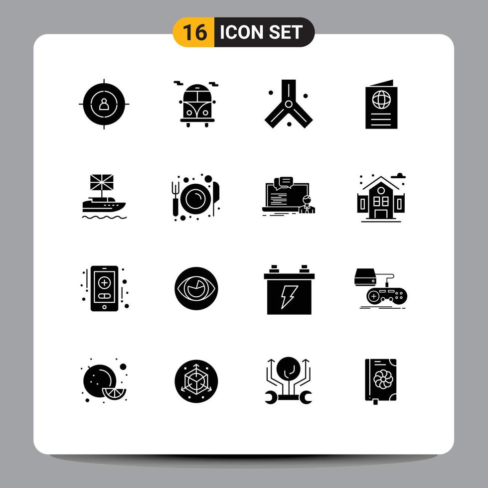 Mobile Interface Solid Glyph Set of 16 Pictograms of brexit passport biology id card Editable Vector Design Elements