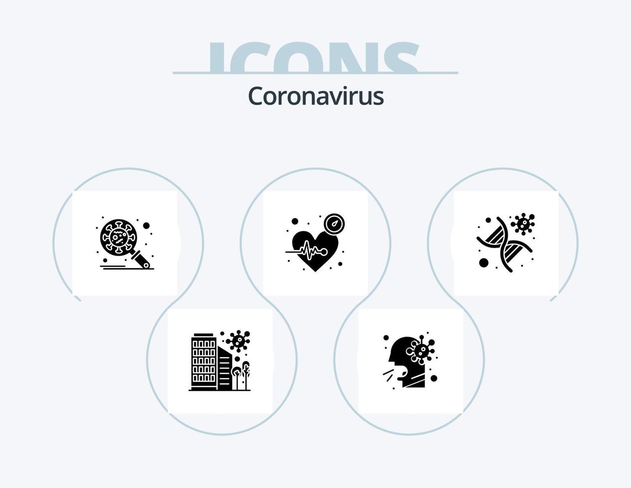 Coronavirus Glyph Icon Pack 5 Icon Design. dna. pulse. bacteria. heart. virus vector