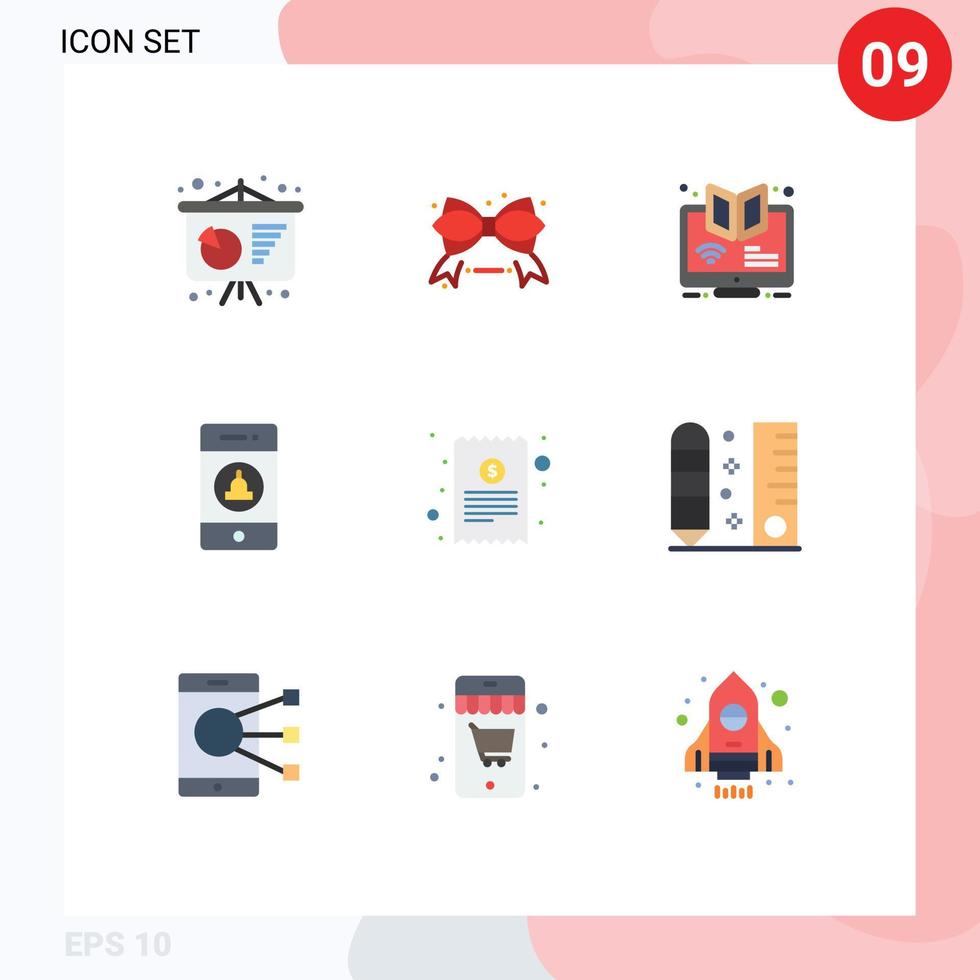 Pictogram Set of 9 Simple Flat Colors of bill warning e signaling course Editable Vector Design Elements