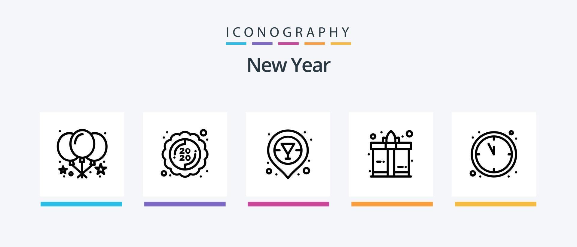 nuevo año línea 5 5 icono paquete incluso dulce. pastel. petardo. presente. caja. creativo íconos diseño vector