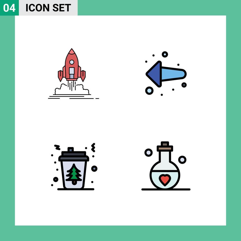 Set of 4 Modern UI Icons Symbols Signs for launch cup startup back hot Editable Vector Design Elements