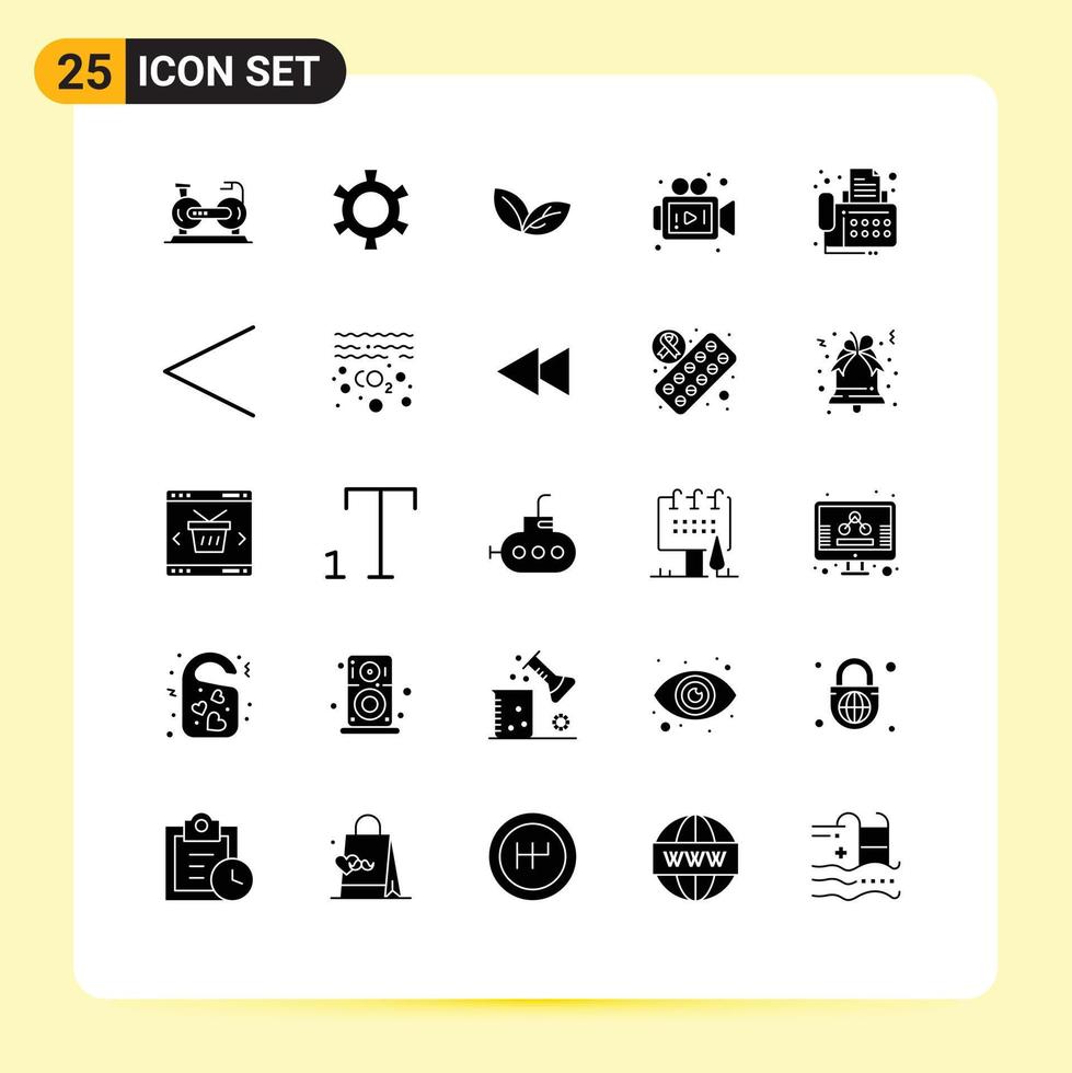 25 Thematic Vector Solid Glyphs and Editable Symbols of fax connection growth video camera Editable Vector Design Elements