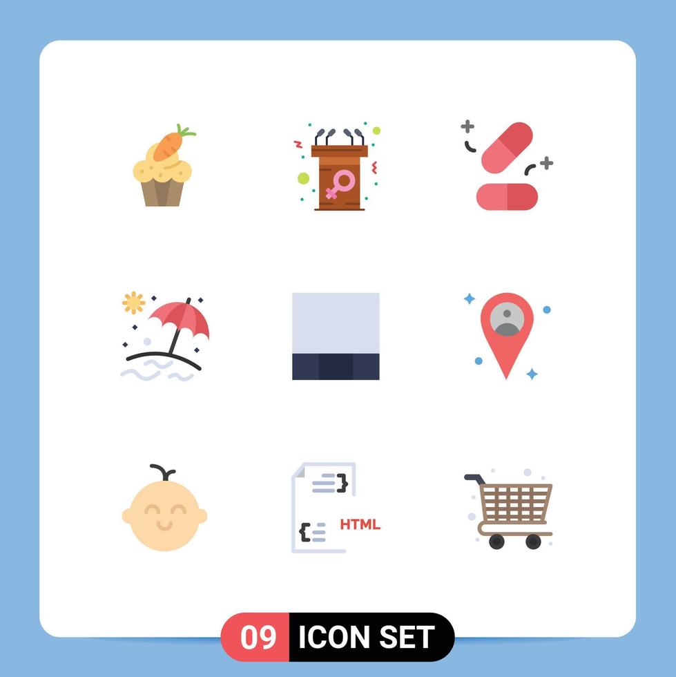 9 Universal Flat Color Signs Symbols of grid umbrella message beach tablets Editable Vector Design Elements