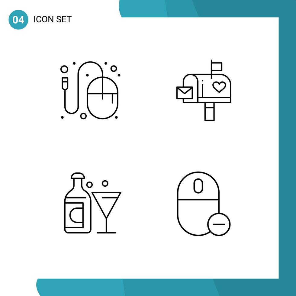 Mobile Interface Line Set of 4 Pictograms of design letter box idea mail glass Editable Vector Design Elements