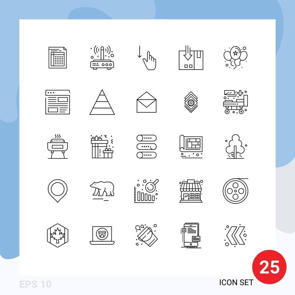 Line Pack of 25 Universal Symbols of hand gesture modem finger wireless Editable Vector Design Elements