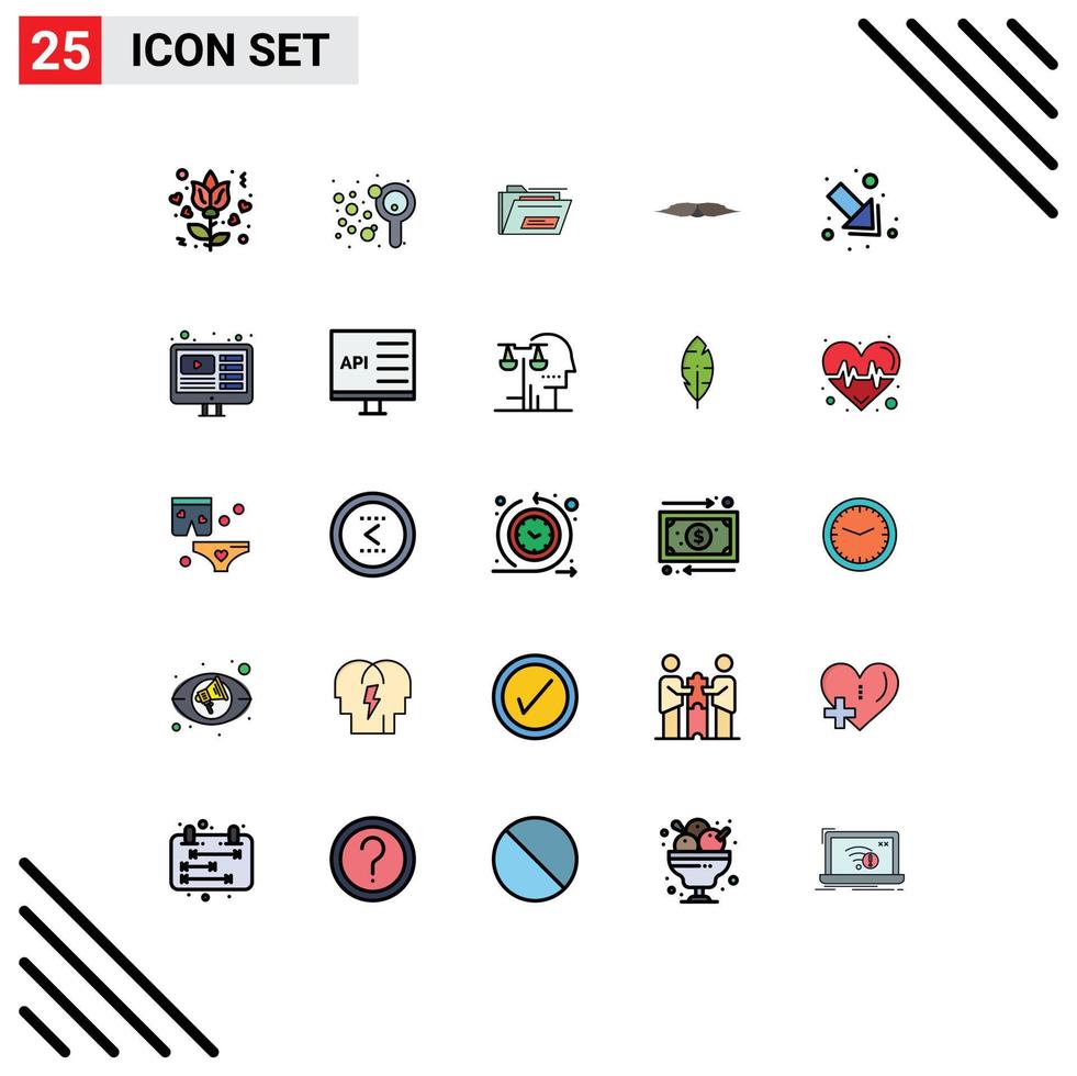 Editable Vector Line Pack of 25 Simple Filled line Flat Colors of down men file male hipster Editable Vector Design Elements