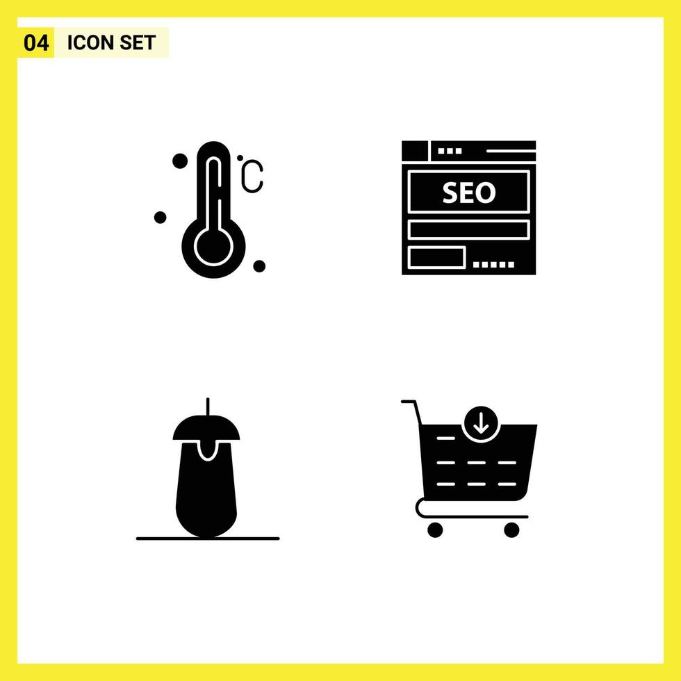 Group of 4 Modern Solid Glyphs Set for temperature brinjal website hosting eggplant Editable Vector Design Elements