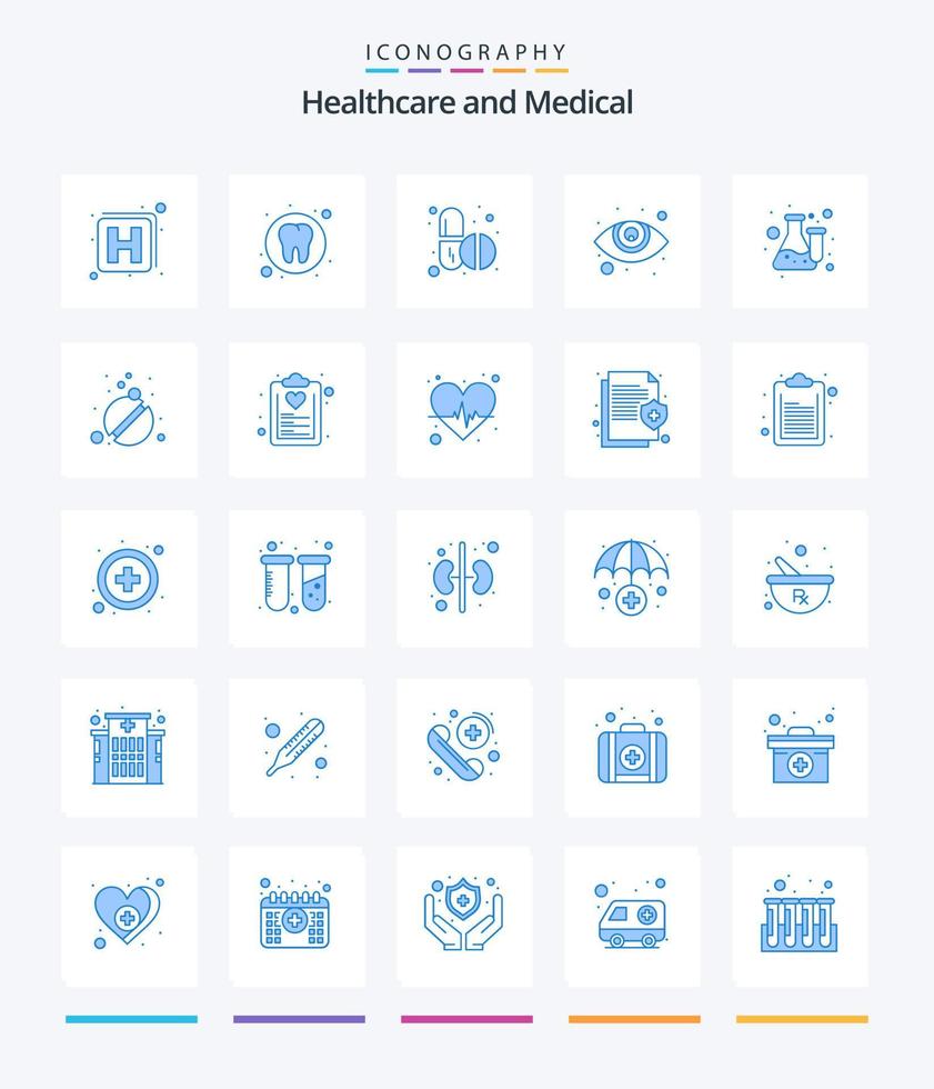 Creative Medical 25 Blue icon pack  Such As laboratory. flask. pills. chemistry. eyesight vector